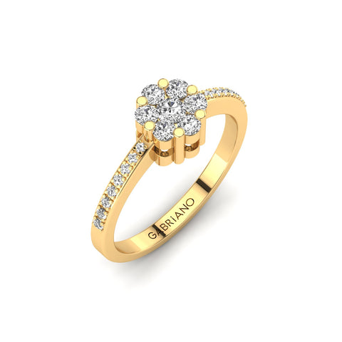 Gabriano Elsa tektaş efektli yüzük; yuvarlak pırlanta ve sarı altın montürün üstten görünüşü