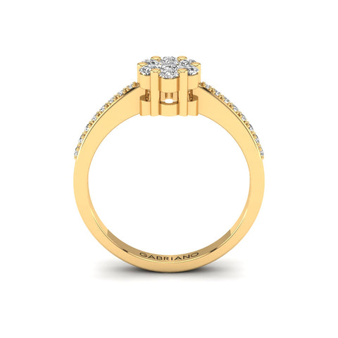 Gabriano Elsa tektaş efektli yüzük; yuvarlak pırlanta ve sarı altın montürün yandan görünüşü