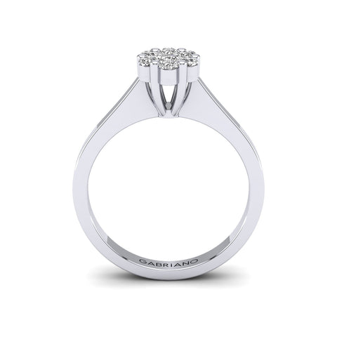 Gabriano Chiara tektaş efektli yüzük; yuvarlak pırlanta ve beyaz altın montürün yandan görünüşü