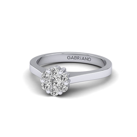 Gabriano Chiara tektaş efektli yüzük; yuvarlak pırlanta ve beyaz altın montürün üstten görünüşü