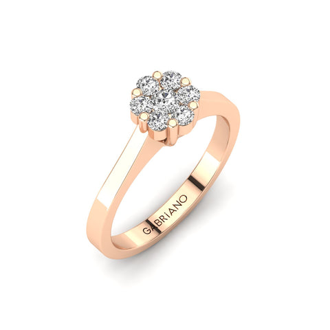 Gabriano Chiara tektaş efektli yüzük; yuvarlak pırlanta ve rose altın montürün üstten görünüşü