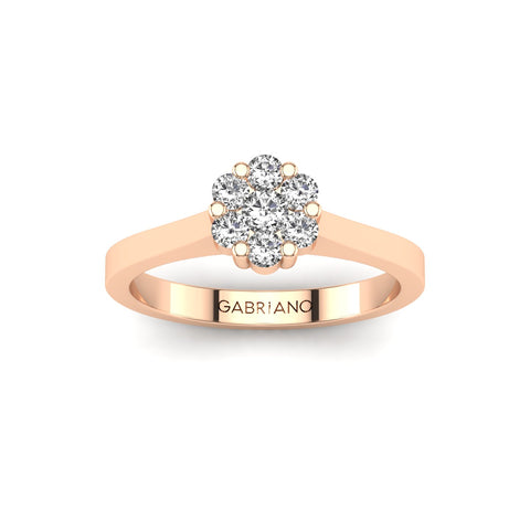Gabriano Chiara tektaş efektli yüzük; yuvarlak pırlanta ve rose altın montürün üstten görünüşü