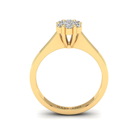 Gabriano Chiara tektaş efektli yüzük; yuvarlak pırlanta ve sarı altın montürün yandan görünüşü