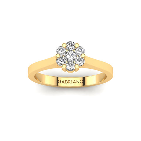 Gabriano Chiara tektaş efektli yüzük; yuvarlak pırlanta ve sarı altın montürün üstten görünüşü