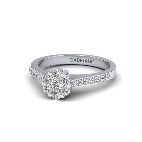 Gabriano Andrea tektaş efektli yüzük; yuvarlak pırlanta ve beyaz altın montürün üstten görünüşü