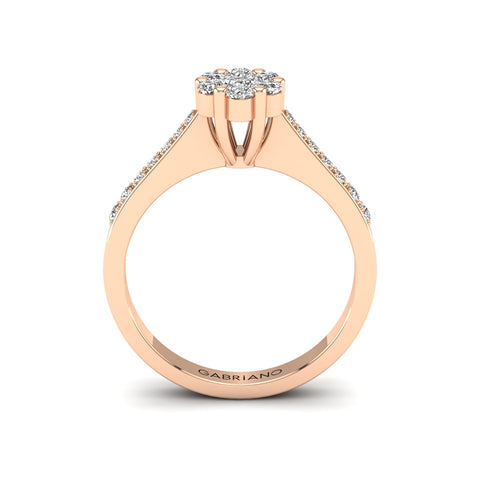 Gabriano Andrea tektaş efektli yüzük; yuvarlak pırlanta ve rose altın montürün yandan görünüşü