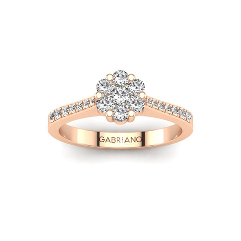 Gabriano Andrea tektaş efektli yüzük; yuvarlak pırlanta ve rose altın montürün üstten görünüşü