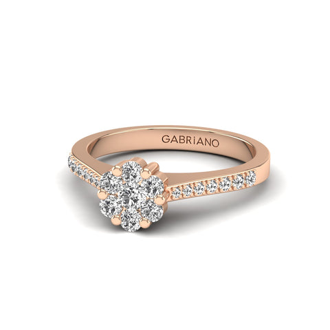 Gabriano Andrea tektaş efektli yüzük; yuvarlak pırlanta ve rose altın montürün üstten görünüşü