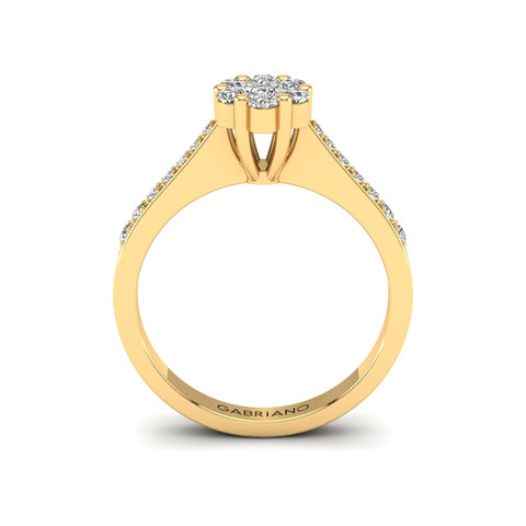 Gabriano Andrea tektaş efektli yüzük; yuvarlak pırlanta ve sarı altın montürün yandan görünüşü