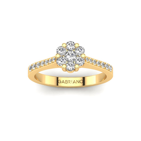 Gabriano Andrea tektaş efektli yüzük; yuvarlak pırlanta ve sarı altın montürün üstten görünüşü