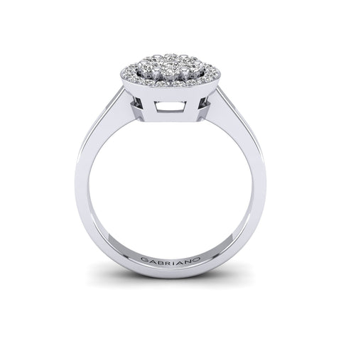 Gabriano Carey tektaş efektli yüzük; yuvarlak pırlanta ve beyaz altın montürün yandan görünüşü