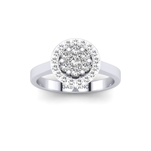 Gabriano Carey tektaş efektli yüzük; yuvarlak pırlanta ve beyaz altın montürün üstten görünüşü