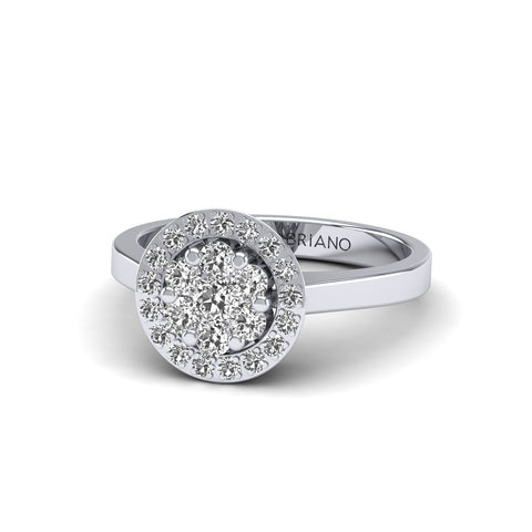 Gabriano Carey tektaş efektli yüzük; yuvarlak pırlanta ve beyaz altın montürün üstten görünüşü