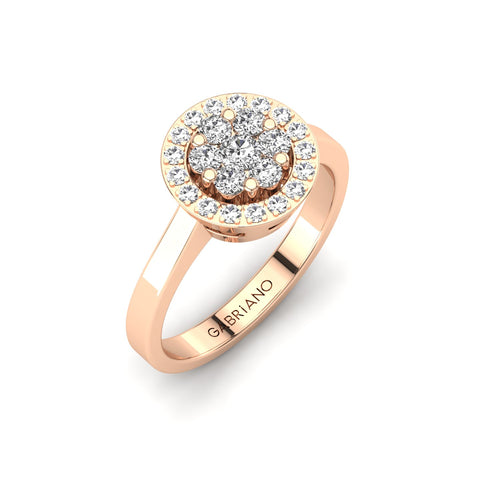 Gabriano Carey tektaş efektli yüzük; yuvarlak pırlanta ve rose altın montürün üstten görünüşü