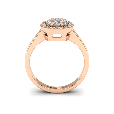 Gabriano Carey tektaş efektli yüzük; yuvarlak pırlanta ve rose altın montürün yandan görünüşü