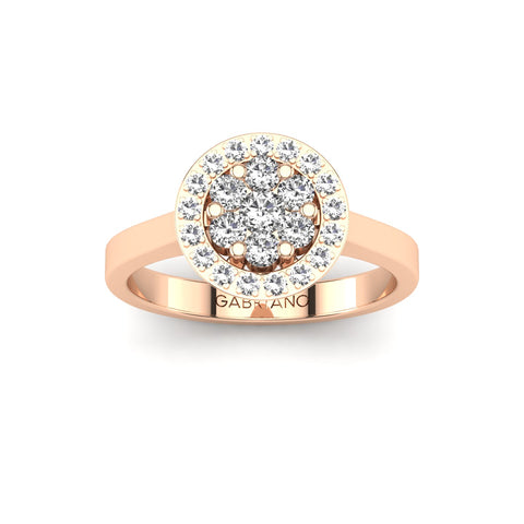 Gabriano Carey tektaş efektli yüzük; yuvarlak pırlanta ve rose altın montürün üstten görünüşü