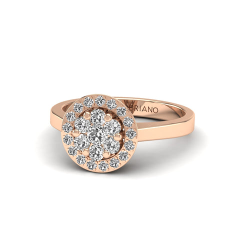 Gabriano Carey tektaş efektli yüzük; yuvarlak pırlanta ve rose altın montürün üstten görünüşü