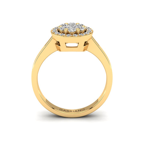 Gabriano Carey tektaş efektli yüzük; yuvarlak pırlanta ve sarı altın montürün yandan görünüşü