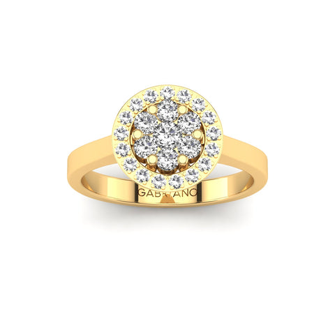 Gabriano Carey tektaş efektli yüzük; yuvarlak pırlanta ve sarı altın montürün üstten görünüşü