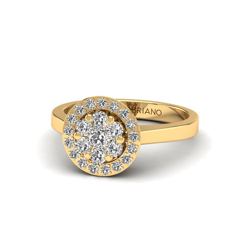 Gabriano Carey tektaş efektli yüzük; yuvarlak pırlanta ve sarı altın montürün üstten görünüşü