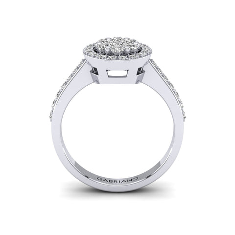 Gabriano Rosy tektaş efektli yüzük; yuvarlak pırlanta ve beyaz altın montürün yandan görünüşü