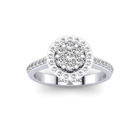 Gabriano Rosy tektaş efektli yüzük; yuvarlak pırlanta ve beyaz altın montürün üstten görünüşü