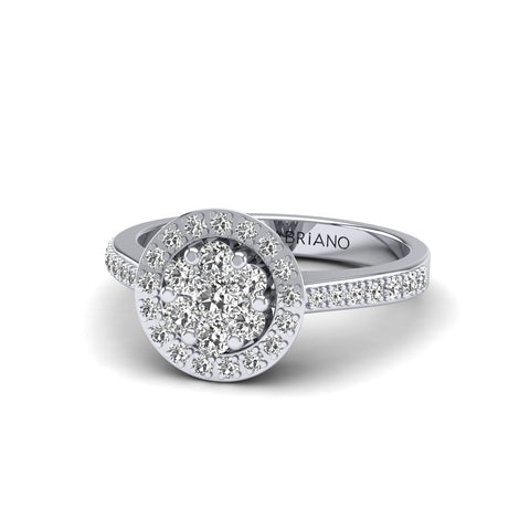 Gabriano Rosy tektaş efektli yüzük; yuvarlak pırlanta ve beyaz altın montürün üstten görünüşü