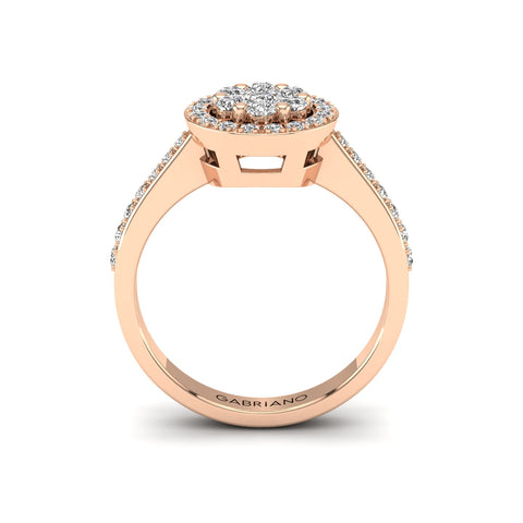 Gabriano Rosy tektaş efektli yüzük; yuvarlak pırlanta ve rose altın montürün yandan görünüşü