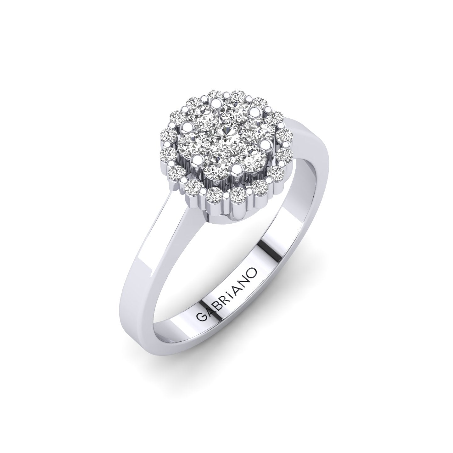 Gabriano Mellonia tektaş efektli yüzük; yuvarlak pırlanta ve beyaz altın montürün üstten görünüşü