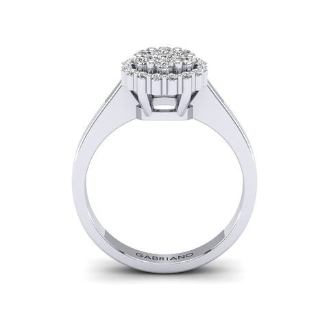 Gabriano Mellonia tektaş efektli yüzük; yuvarlak pırlanta ve beyaz altın montürün yandan görünüşü