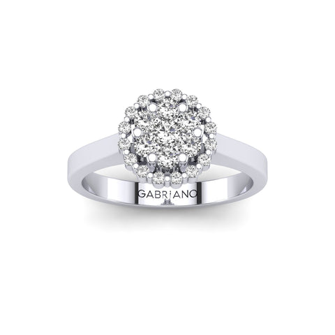 Gabriano Mellonia tektaş efektli yüzük; yuvarlak pırlanta ve beyaz altın montürün üstten görünüşü