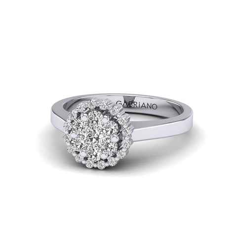 Gabriano Mellonia tektaş efektli yüzük; yuvarlak pırlanta ve beyaz altın montürün üstten görünüşü