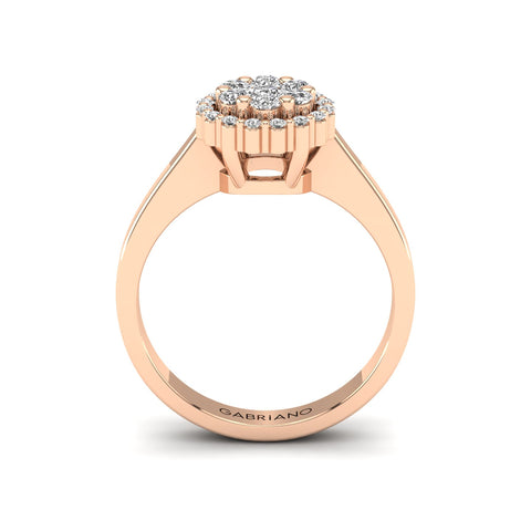 Gabriano Mellonia tektaş efektli yüzük; yuvarlak pırlanta ve rose altın montürün yandan görünüşü