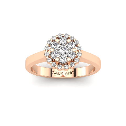 Gabriano Mellonia tektaş efektli yüzük; yuvarlak pırlanta ve rose altın montürün üstten görünüşü