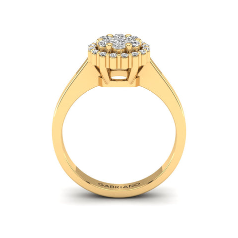 Gabriano Mellonia tektaş efektli yüzük; yuvarlak pırlanta ve sarı altın montürün yandan görünüşü