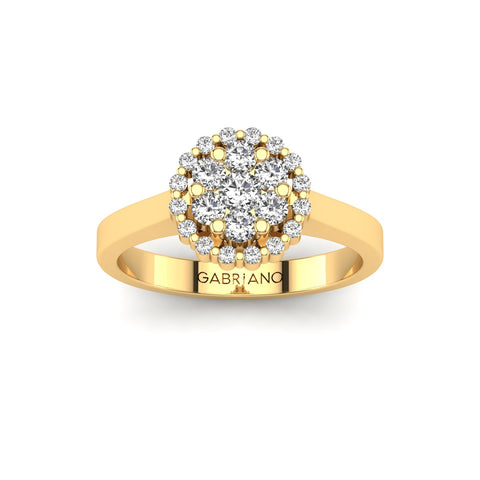 Gabriano Mellonia tektaş efektli yüzük; yuvarlak pırlanta ve sarı altın montürün üstten görünüşü