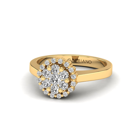 Gabriano Mellonia tektaş efektli yüzük; yuvarlak pırlanta ve sarı altın montürün üstten görünüşü