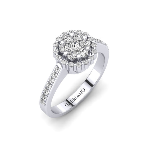 Gabriano Ferentina tektaş efektli yüzük; yuvarlak pırlanta ve beyaz altın montürün üstten görünüşü