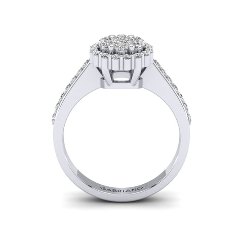 Gabriano Ferentina tektaş efektli yüzük; yuvarlak pırlanta ve beyaz altın montürün yandan görünüşü