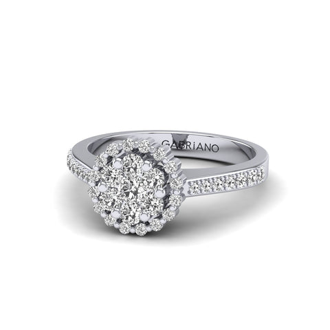 Gabriano Ferentina tektaş efektli yüzük; yuvarlak pırlanta ve beyaz altın montürün üstten görünüşü