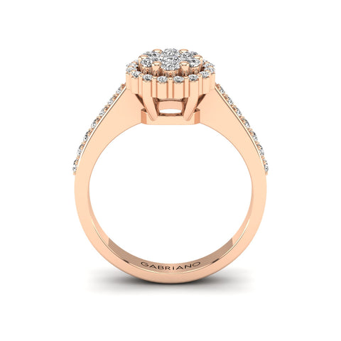 Gabriano Ferentina tektaş efektli yüzük; yuvarlak pırlanta ve rose altın montürün yandan görünüşü