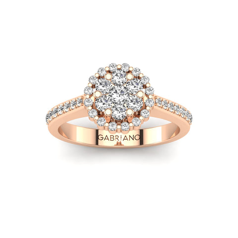 Gabriano Ferentina tektaş efektli yüzük; yuvarlak pırlanta ve rose altın montürün üstten görünüşü