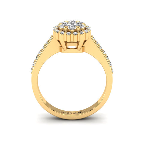 Gabriano Ferentina tektaş efektli yüzük; yuvarlak pırlanta ve sarı altın montürün yandan görünüşü