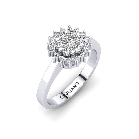 Gabriano Nemesis tektaş efektli yüzük; yuvarlak pırlanta ve beyaz altın montürün üstten görünüşü