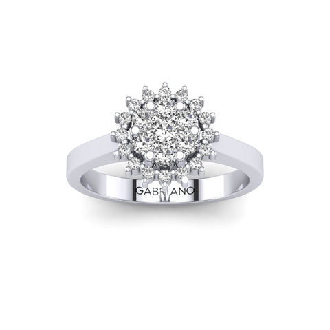 Gabriano Nemesis tektaş efektli yüzük; yuvarlak pırlanta ve beyaz altın montürün üstten görünüşü