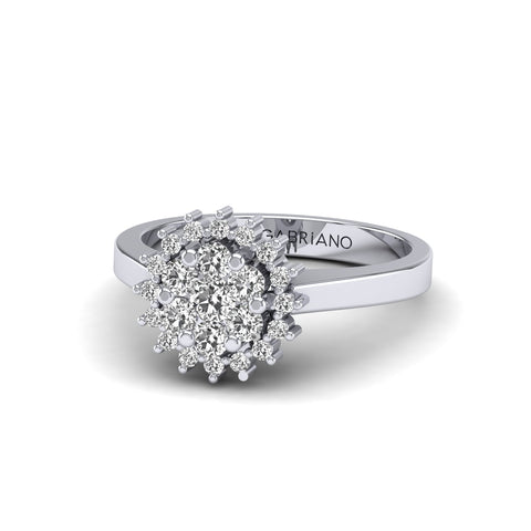 Gabriano Nemesis tektaş efektli yüzük; yuvarlak pırlanta ve beyaz altın montürün üstten görünüşü