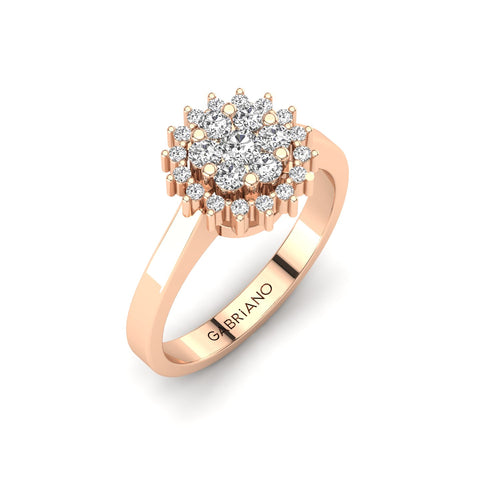 Gabriano Nemesis tektaş efektli yüzük; yuvarlak pırlanta ve rose altın montürün üstten görünüşü
