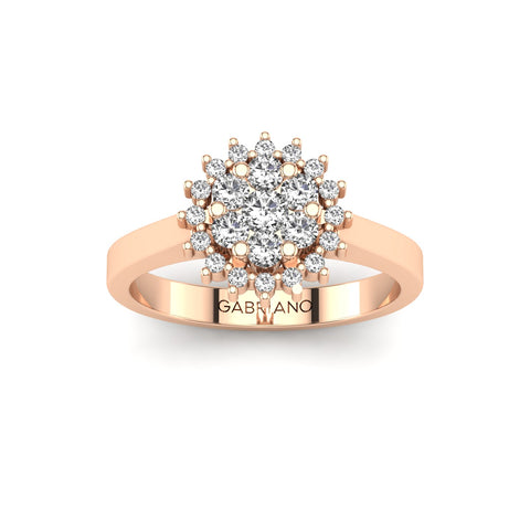 Gabriano Nemesis tektaş efektli yüzük; yuvarlak pırlanta ve rose altın montürün üstten görünüşü