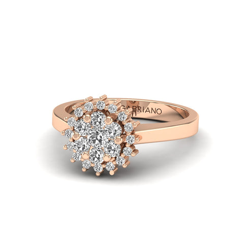 Gabriano Nemesis tektaş efektli yüzük; yuvarlak pırlanta ve rose altın montürün üstten görünüşü