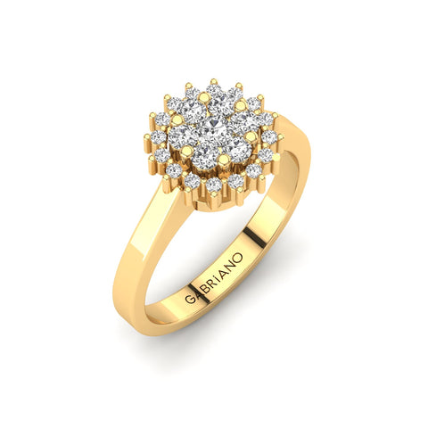 Gabriano Nemesis tektaş efektli yüzük; yuvarlak pırlanta ve sarı altın montürün üstten görünüşü